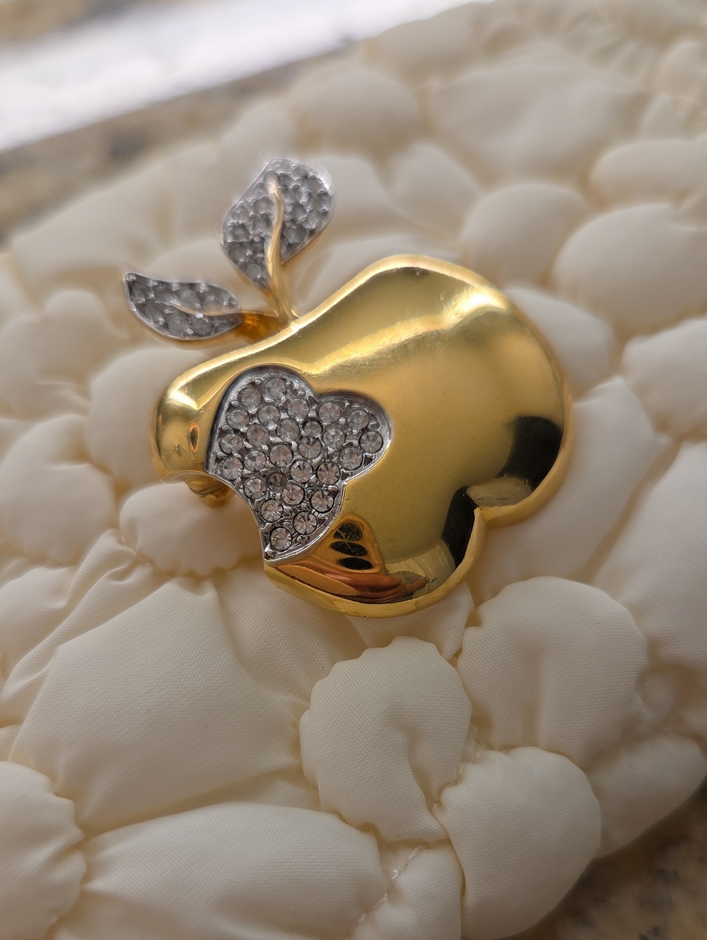 AFJ Signed Gold Crystal Apple Brooch Pin - Women Jewelry